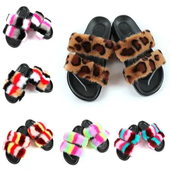 

Luxury Fur Slippers For Women Faux Fox Fur Slides Outdoor Fluffy Flat Sandals Female Furry House Shoes Comportable Fashion Shoes