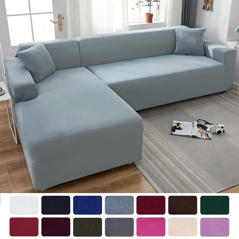 

Sofa Covers for Living Room Elastic Solid Corner Couch Cover L Shaped Chaise Longue Slipcovers Chair Protector 1/2/3/4 Seater