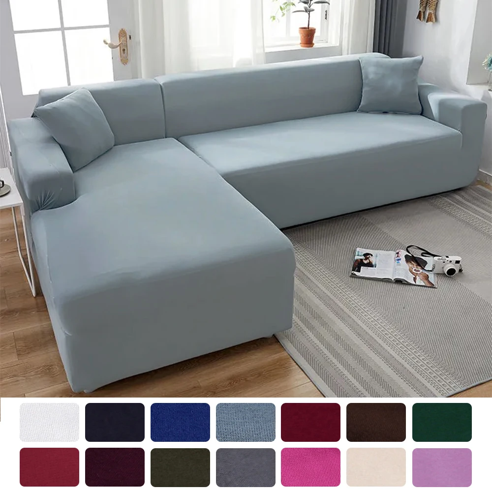 Sofa Covers for Living Room Elastic Solid Corner Couch Cover L Shaped Chaise Longue Slipcovers Chair Protector 1/2/3/4 Seater