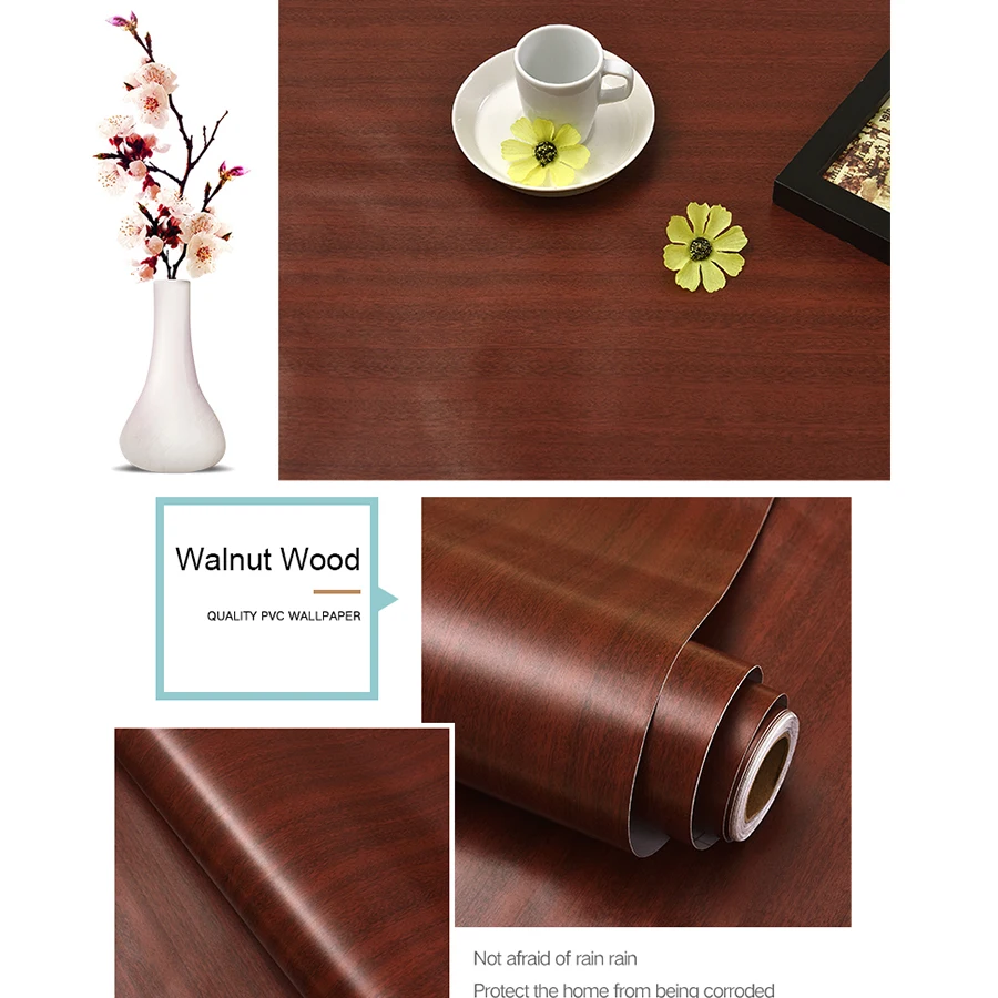 thumbnail image 1 of Rollo de papel tapiz autoadhesivo impermeable de PVC para muebles, armarios, película decorativa de vinilo, pegatinas de vetas de madera para decoración del hogar, 1 of 5