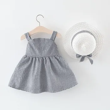 

Baby Girl Plaid Dresses Sleeveless Baby Girl Summer Dress With Hat Infant Clothing Sundress Bow Kid Clothes 1-3 Years Baby Dress