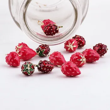 

Kawaii Enamel Alloy Charms 20pcs Cute Fruit Strawberry 3D Necklace Pendants Fashion Girl Earring Charms Ornament DIY Material