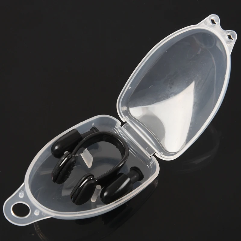 Черный ПВХ пловец Плавательный нос клип ушной штекер+ прозрачный чехол унисекс