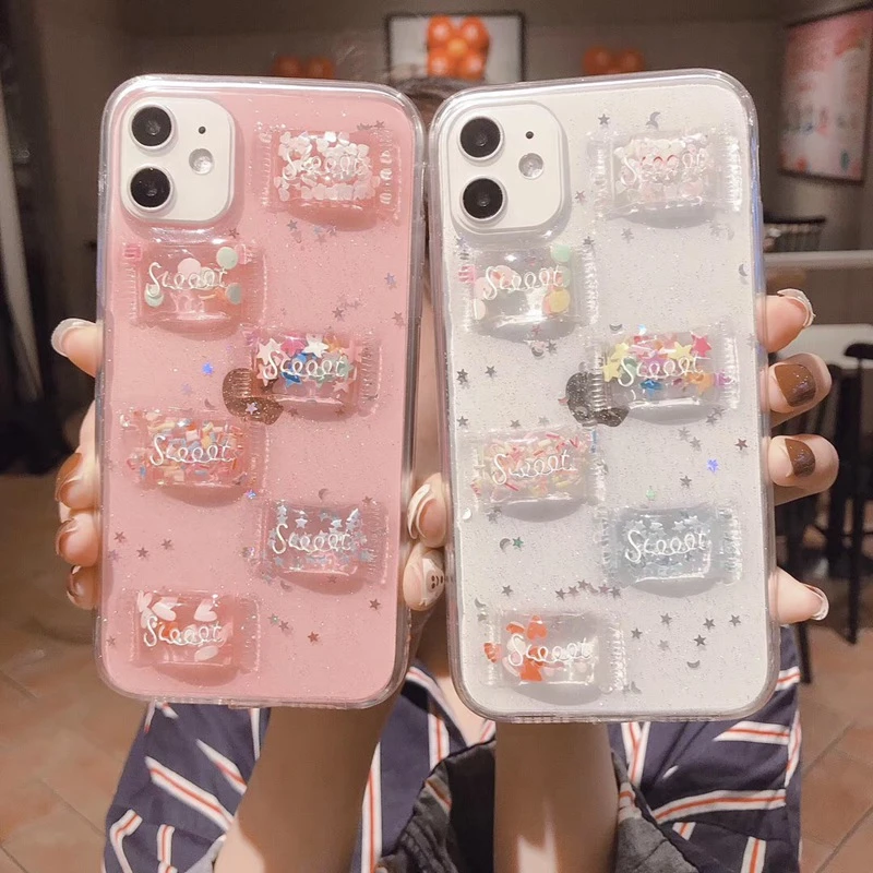 Tfshining Ins Cute 3d Pink Sweet Candy Phone Cases For Iphone 12 11 Xr Xs Pro Max X 6 S 7 8 Plus Transparent Glitter Cover Gifts Phone Case Covers Aliexpress