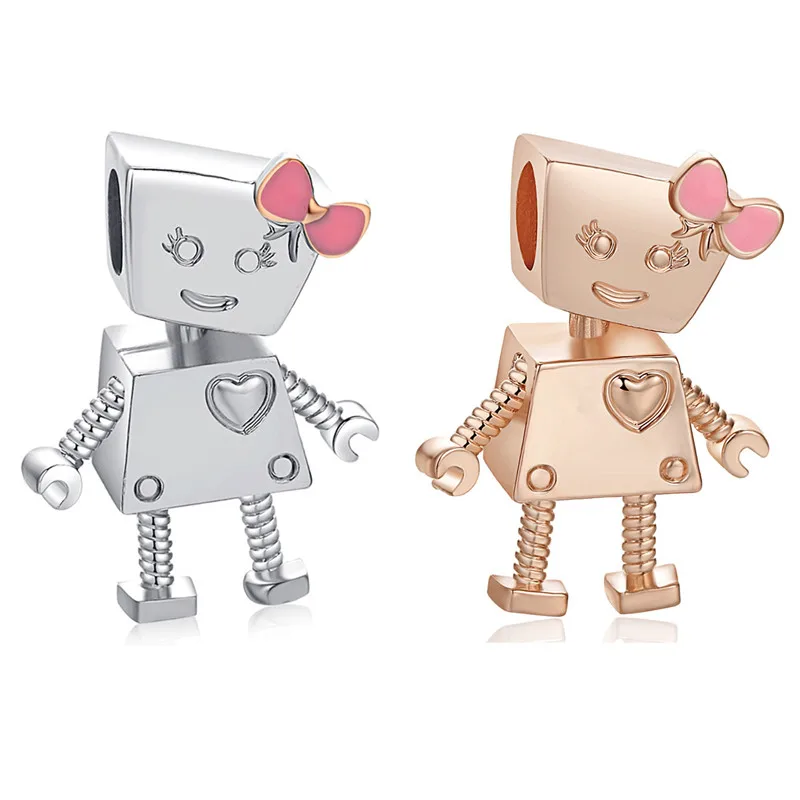 1Pcs New Cute Robot Girl Pendant DIY Beads Suitable for Original Pandora Charm Bracelet Ladies Jewelry Making Gifts | Украшения и