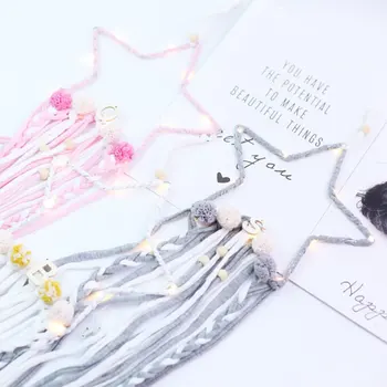 

Star Shape Beads Tassels with LED Light Nordic Kids Girls Room Decoration Dreamcatcher Nursery Wall Hanging Ornaments Props