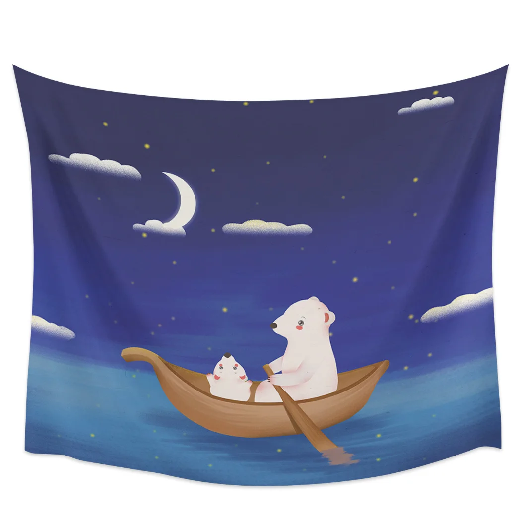 Boat Polar Bear Purple Night Wall Tapestry Cover Beach Towel Home Decoration Hanging for Bedroom Living Room | Дом и сад