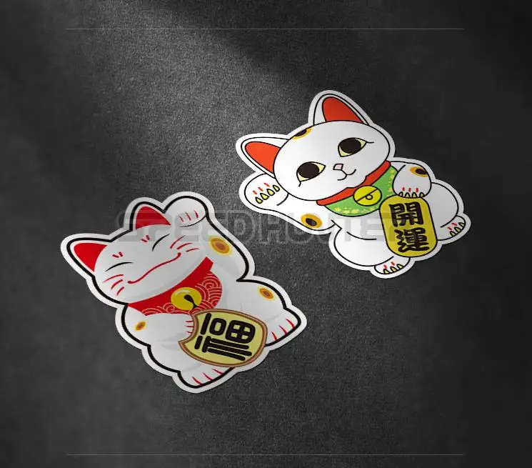 Maneki Neko chat porte bonheur japonais Blanc' Autocollant