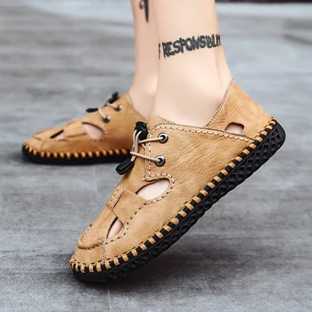 

summer Big Size 48 Men Sandals genuine leather Fashion Handmade Weaving Design Breathable Casual Beach Outdoor Sandals For Men