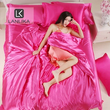 

Lanlika Luxury Rose Red Silk Satin Bedding Set Soft Duvet Cover Queen King Size Home Textiles Adult Decor Bed Linen Bedspread