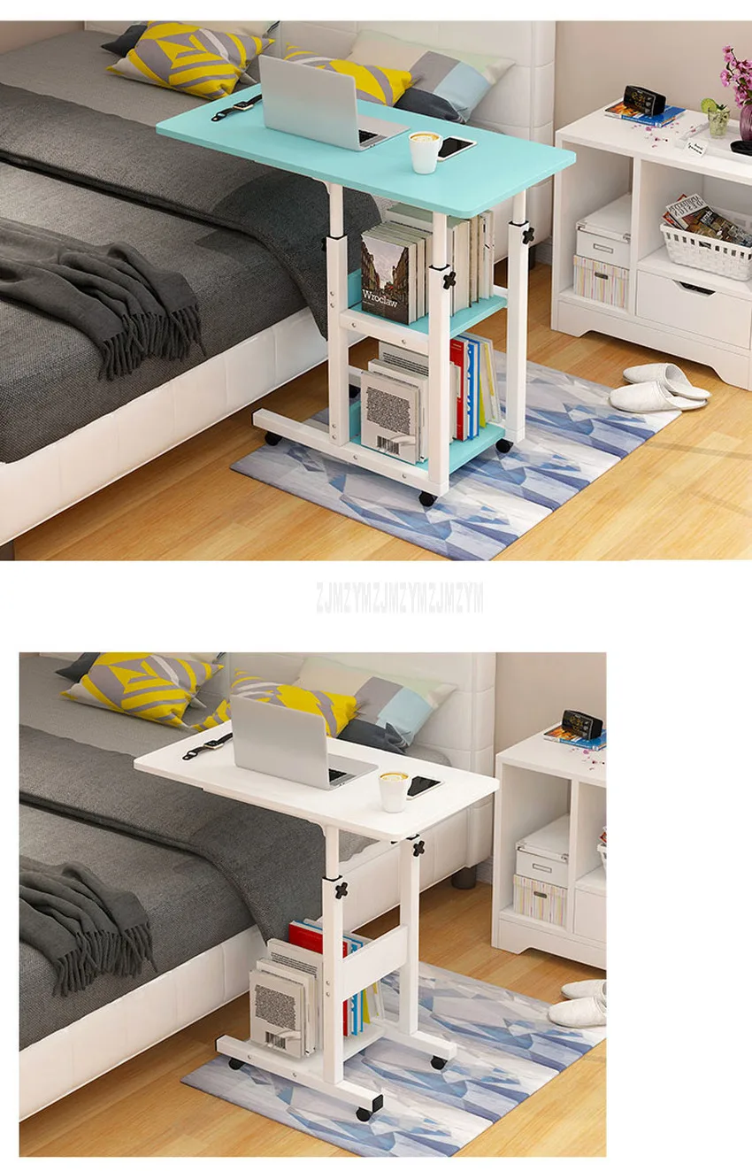 Movable Simple Design Laptop Table Wood Desktop Height Adjustable Bed Sofa Side Computer Notebook Laptop Desk Table Iron Frame