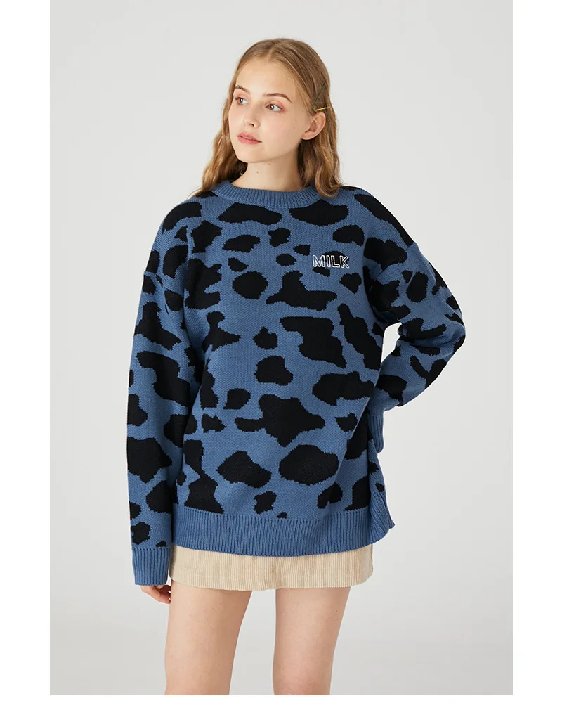 

YUPINCIAGA 2020 New Women Man Harajuku Spotted Long Sleeve Embroidery Pullover Knitted Sweater Couple Loose Warm Jumper Couple