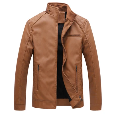 Fashion Leather Jacket Men Autumn Winter Fleece Warm Liner Leather Coat Men Stand Collar Plus Size L-6XL Motorcycle Jacket Men - Цвет: Brown