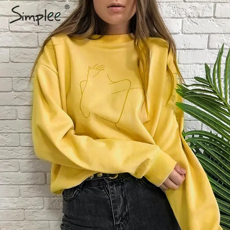 Simplee, уличная одежда, свитера с n-образным вырезом, повседневные, с принтом, хлопок, мягкий женский пуловер, модные, для девушек, Осень-зима, теплые толстовки