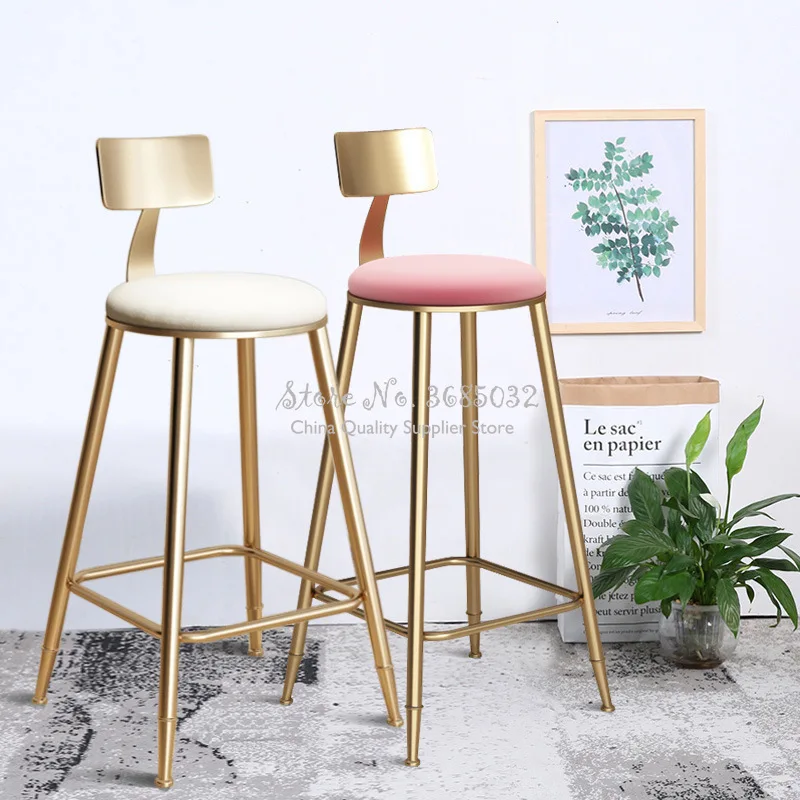 

Last one cheap Pink Nordic Golden Metal High feet Bar Chair Casual stool Simple Durable stable Cafe armchair with Soft mat