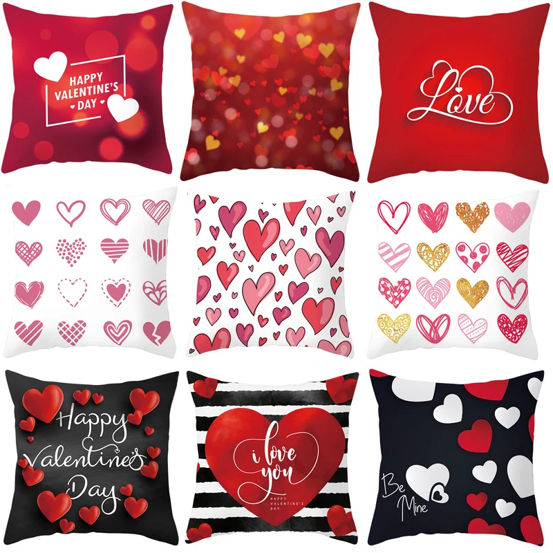 

Rose Flowers 45*45cm Cushion Cover Red Heart Valentine's Day Home Decoration Throw Pillow For Sofa Bed Car Pillow Case
