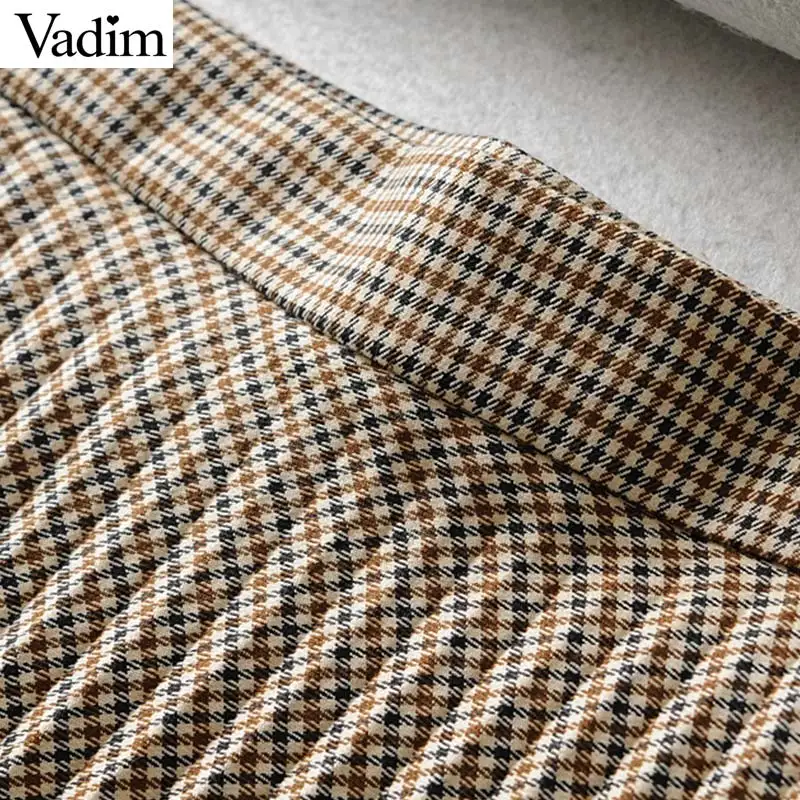 Женское элегантное платье vadim клетчатая миди плиссированная юбка сбоку на молнии, с завышенной талией женские ретро юбки до середины икры mujer BA794