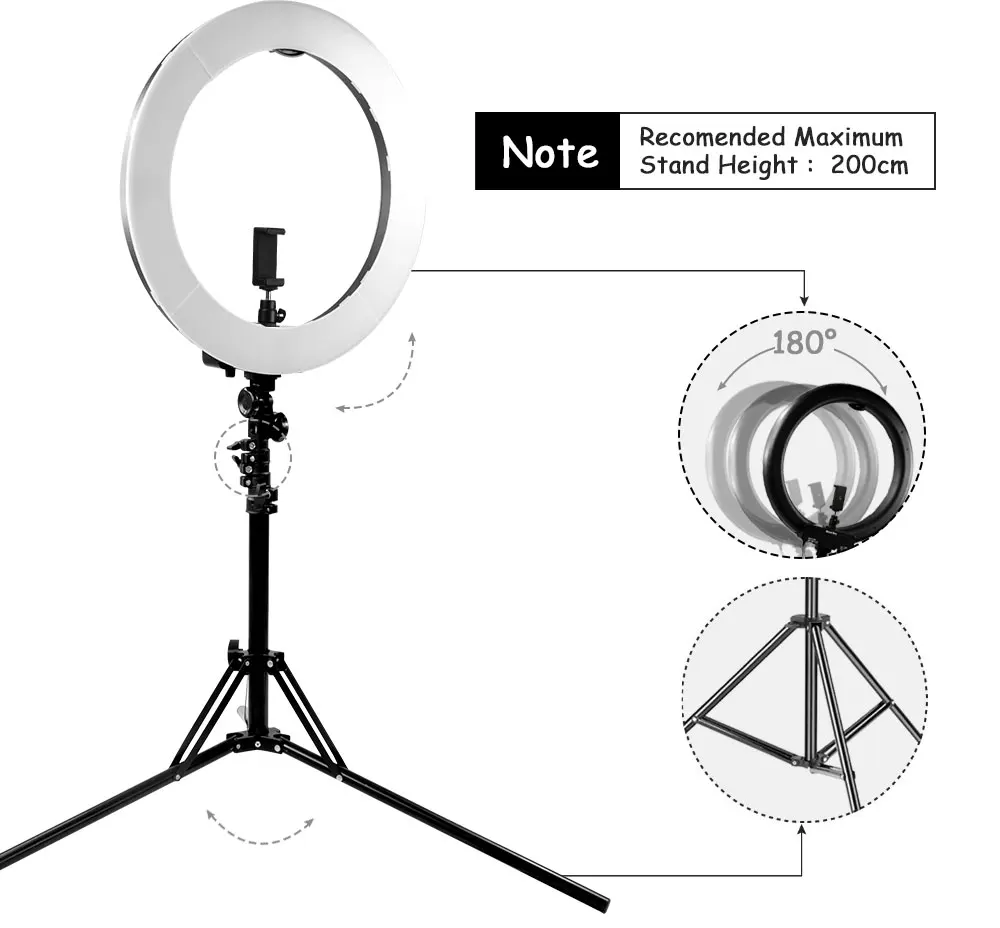 Светодиодный светильник для селфи 18 дюймовая кольцевая лампа с регулируемой