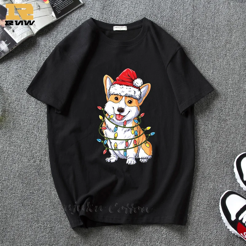 1 Милая женская и мужская футболка Corgi Santa, одежда Corgi, одежда с рождественской елкой, рождественские подарки, Топы Kawaii, футболка с принтом собаки - Цвет: 1