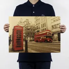 

AIMEER London red bus and phone booth retro nostalgic kraft paper poster cafe bar home decoration painting core 51x36cm