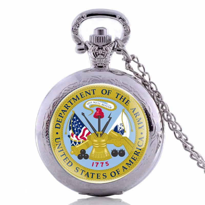 

IBEINA Department of the Army USA theme Full Hunter Quartz Engraved Fob Retro Pendant Pocket Watch Chain Gift