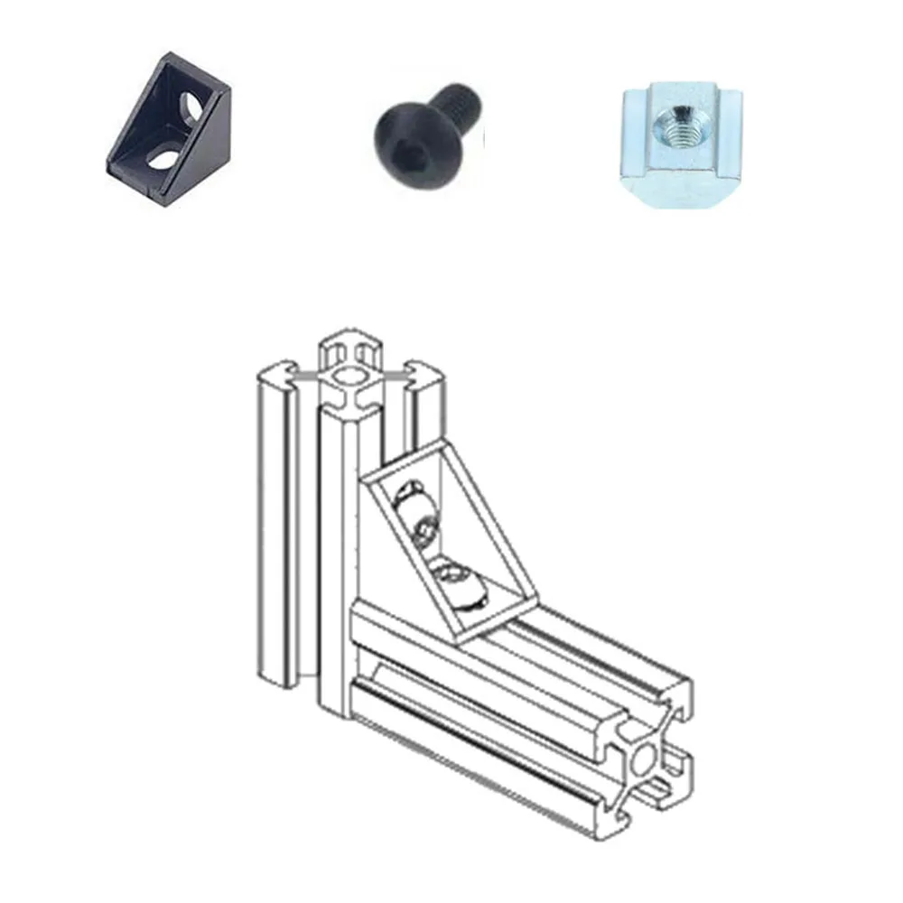 Stainless Steel Angle Bracket Furniture Hardware Angle Bracket Angled Furniture Hardware Angle Connector Aluminum Profile Accessories Aluminum Profile Connector Set 20pcs Corner Bracket + 40pcs 20 Series M5 T-slot Nuts + 40pcs M5x8mm Hex Socket Cap