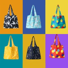 

High Capacity Shopping Bag Stars Moon Printing Folding Shopping Bag Cartoon Large Reusable Storage Bag Waterproof Dot Handbags