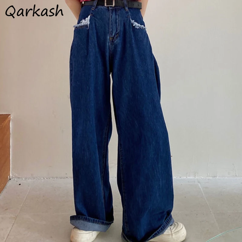 Jeans Donna Gamba Larga All-Match Semplice Baggy Elegante Accogliente Vintage Adolescenti Vacanze Basic Quotidiano Y2K Design Abiti Ins Trendy Nuovo
