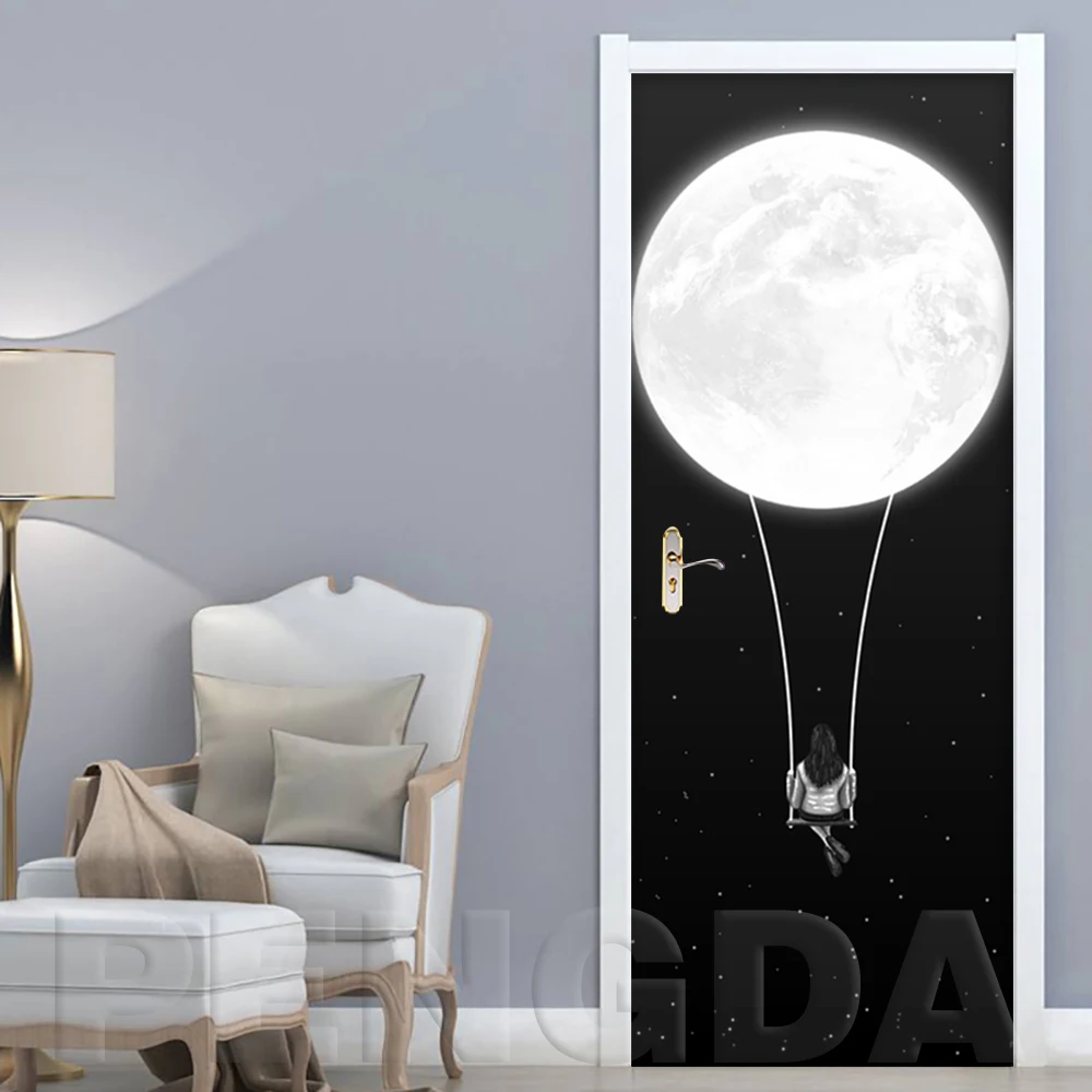 Sticker Self Adhesive Wallpaper Moon Animal Cartoon For Doors Diy Print Art Picture Home Decor Mural Wardrobe Renovation Decal
