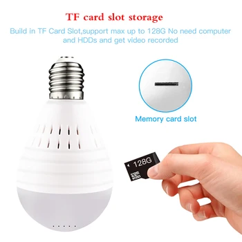 

IP Wifi Camera Bulb Lamp 960P Home Security Wireless Camera Panoramic FishEye Support 128GB 360 Degree Night Vision