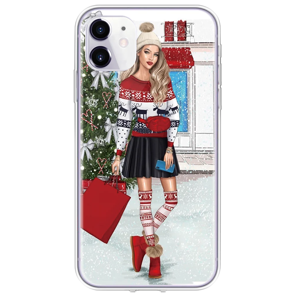 Merry Christmas Черный Коричневый чехол для девочки супер мама для TPU iPhone 11 Pro Max XR XS X XS Max 6 5se 7 8 Plus чехол новогодний чехол