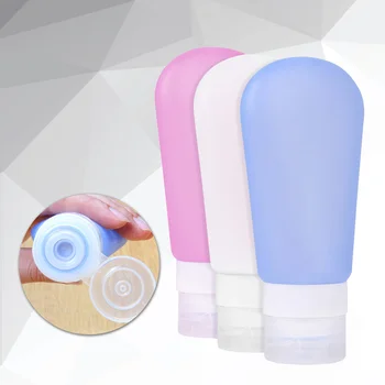 

3pcs Portable Travel Bottles Set Silicone Refillable Bottle Container for Shampoo Toiletries Lotion (Blue + White + Rosy)