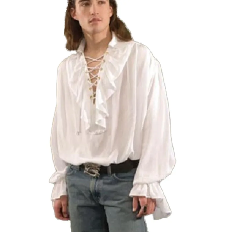 Renaissance Men Medieval Shirt Poet Pirate Vampire Colonial Gothic Shirt Lace-up 