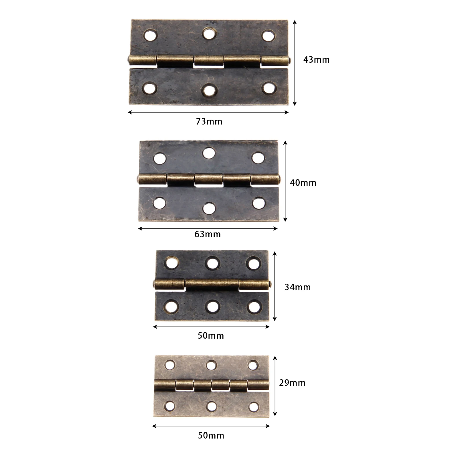 DRELD 2Pcs Cabinet Door Luggage Furniture Hinge Jewelry Wood Boxes Hinge 6 Holes Vintage Furniture Decoration with Screw