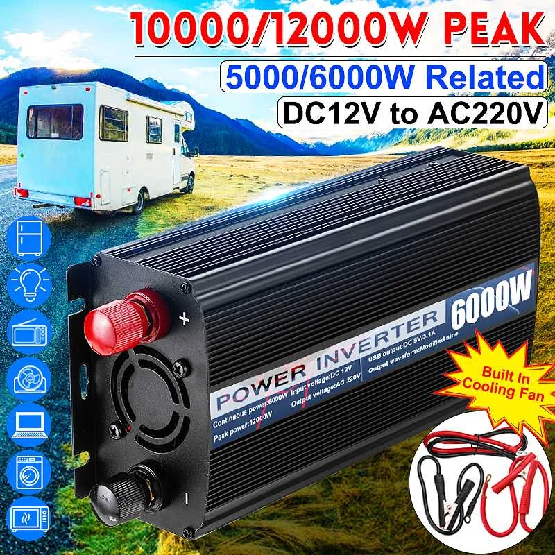 Инвертор 12V 220V 4000/10000/12000W Напряжение трансформатор Modifie Синусоидальная волна Мощность инвертор DC12V для AC220V конвертер+ 2 светодиодный Дисплей