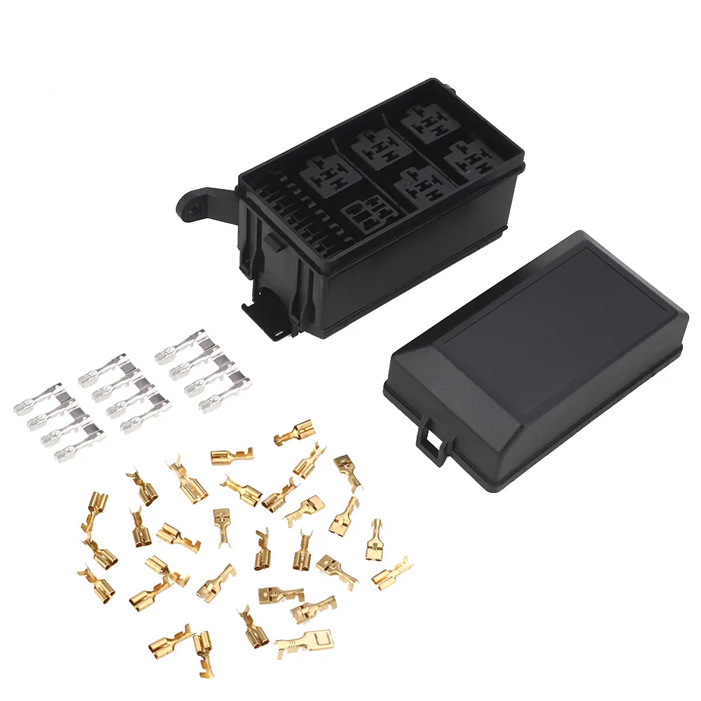 6 Relay Block Holder Car Fuse Box Premium Fuse Box Holder for Nacelle Insurance Spare with 33 Pins DC 12V 20A Universal