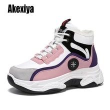 Зимние Модные женские кроссовки из искусственной кожи; женские зимние ботинки; Теплая обувь на меху с перекрестными ремешками; ботинки; k965