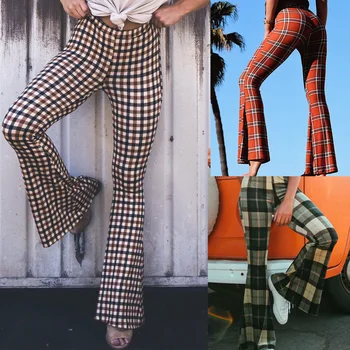 

Vintage Plaid mid Waist Summer Pants Women Skinny Girl Korean Streetwear Fashion Trouser Harajuku Ankle Slim 2020 Casual
