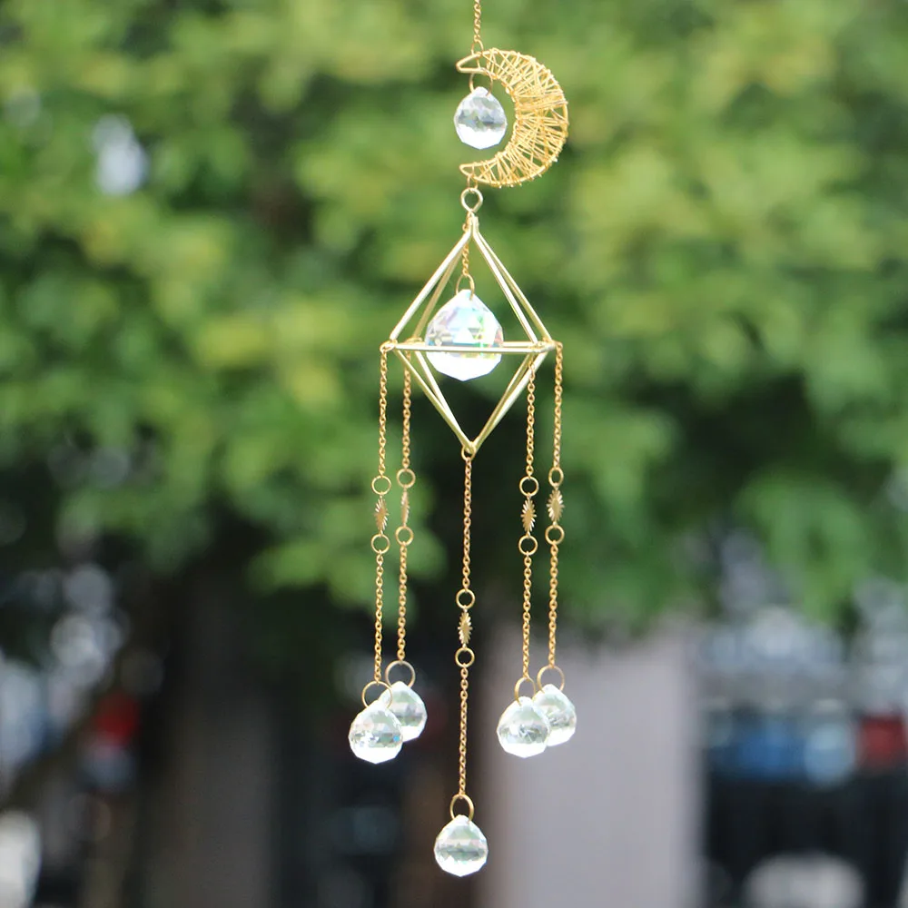 

Хрустальный Ловец солнца с Луной и шариком, искусственный подвесной светильник, Ловец радуги, украшение для дома и сада