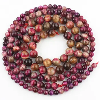 

Natural Stone Fuchsia Yellow Tiger Eye Beads Round Loose Spacer Beads For Jewelry Making DIY Bracelets Necklace 15"Inch 6 8 10mm