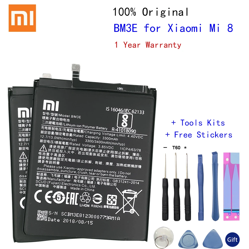 Xiao Mi Оригинальный аккумулятор для телефона BM3E Xiaomi 8 Mi8 M8 настоящий 3400 мАч Высокое
