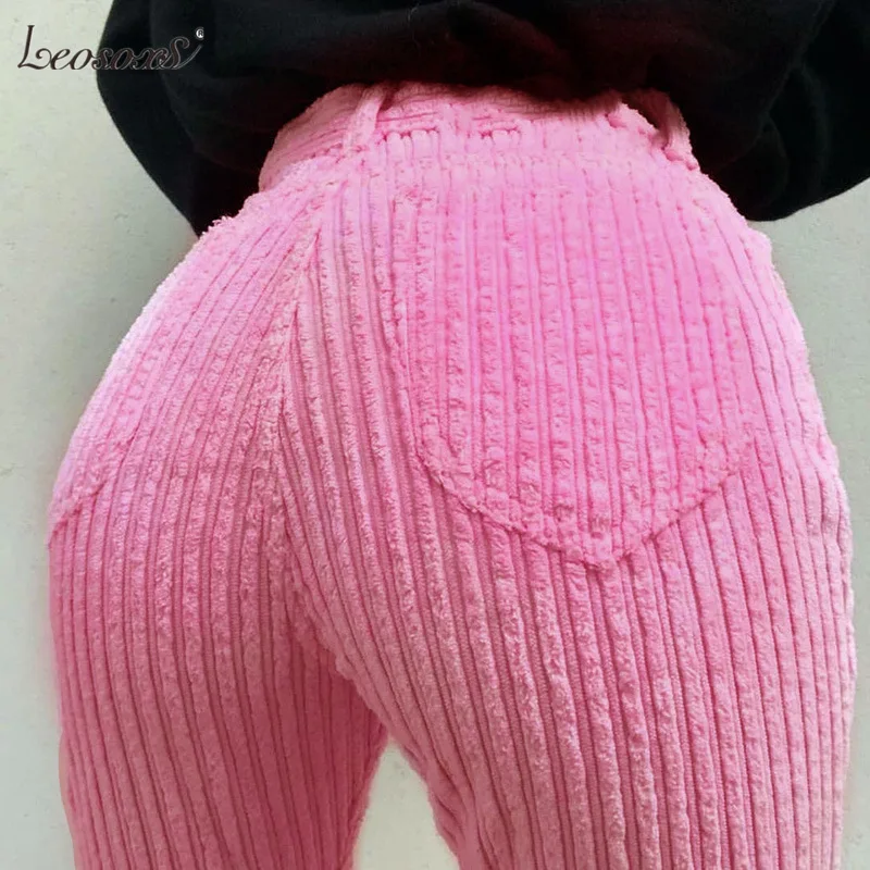 

Corduroy Women Pants Pink High Waist Long Trousers 2020 Fashin Ins Hot Autumn Winter Causal Solid Pants Femme