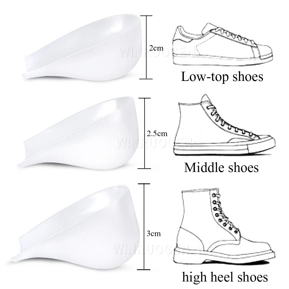 1.5cm 2.5cm 3.5cm Increase Height Silicone Gel Pads Heel Heightened Gel Insole In Socks Relieve Plantar Fasciitis Foot Care shoe insoles,heel protector pads