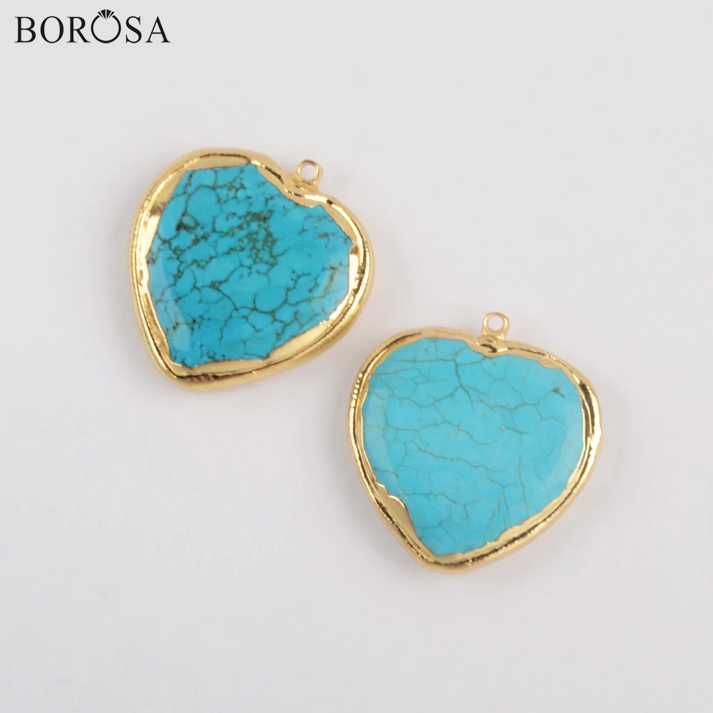 BOROSA 10 шт Мода позолоченное сердце форма синий Howlite Шарм Charms ISES амулеты ювелирные аксессуары для изготовления ожерелья G1873