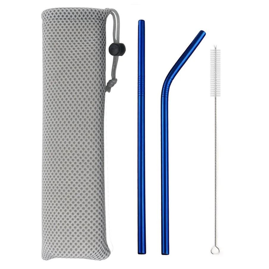 4pcs blue 5 шт. высокое качество металла питьевой соломы 18/10 Нержавеющая сталь соломы смузи многоразовые соломенная шляпа с Чистящая Щетка для кружек 20/30 унций - Цвет: 4pcs blue