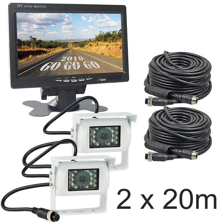 DIYKIT 12 V-24 V DC 7 дюймов TFT ЖК-дисплей автомобильный монитор+ 2 x 4pin ИК Ночное видение автомобиля Камера заднего вида Системы для автобус - Название цвета: 2 x 20m