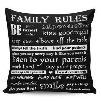 

Family Rules Text Black Pillow Covers Cases Cushion Pillowcase Square Print