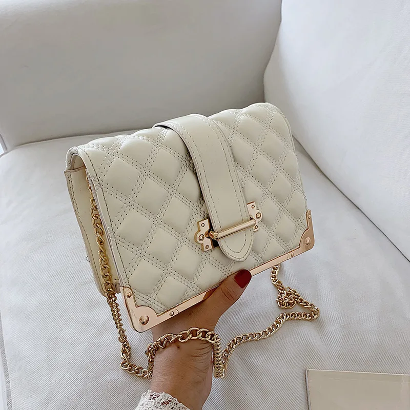 

JIULIN The new tide Korean version of diamond chain small square bag fashion embroidered line shoulder Messenger bag handbag