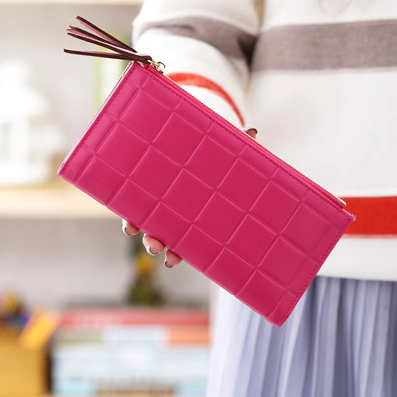 

2020 square lattice long ladies wallet multifunctional double zipper mobile phone bag student coin purse womens wallet designer