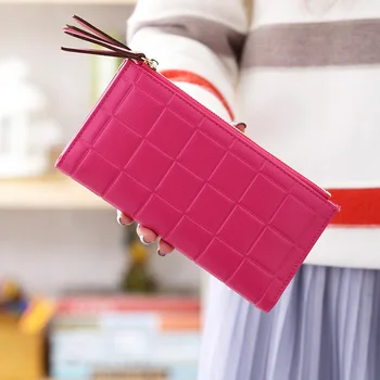 

2020 square lattice long ladies wallet multifunctional double zipper mobile phone bag student coin purse womens wallet designer